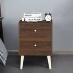 Walnut 2-Drawer Nightstand with Rubber Wood Legs (18"L x 16"W x 24.5"H)
