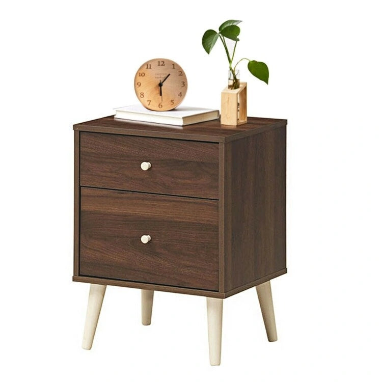 Walnut 2-Drawer Nightstand with Rubber Wood Legs (18"L x 16"W x 24.5"H)