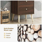 Walnut 2-Drawer Nightstand with Rubber Wood Legs (18"L x 16"W x 24.5"H)