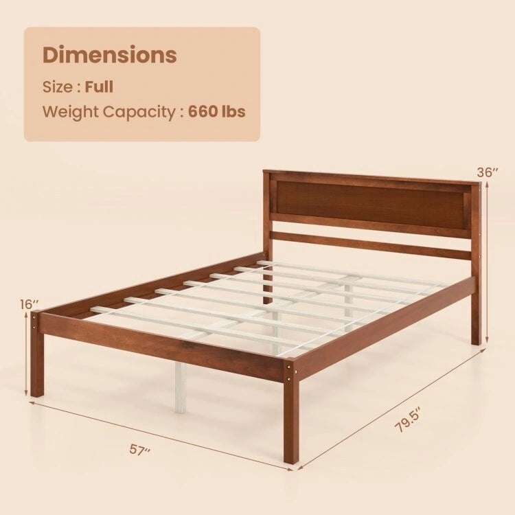 Bed Frame with Wooden Headboard and Slat Support