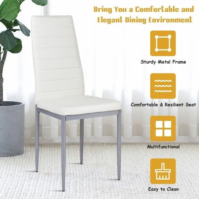 4 Pieces PVC Elegant Design Leather Dining Chairs with Solid Metal Legs - 16.0 x 20.0 x 38.5 (W x D x H)