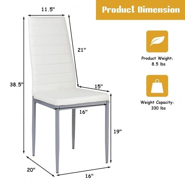4 Pieces PVC Elegant Design Leather Dining Chairs with Solid Metal Legs - 16.0 x 20.0 x 38.5 (W x D x H)