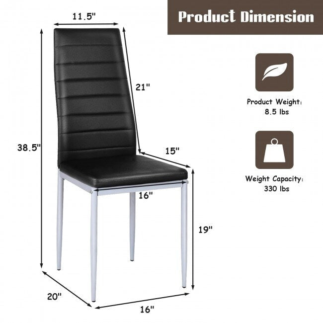 4 Pieces PVC Elegant Design Leather Dining Chairs with Solid Metal Legs - 16.0 x 20.0 x 38.5 (W x D x H)