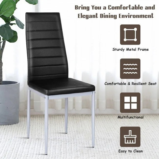 4 Pieces PVC Elegant Design Leather Dining Chairs with Solid Metal Legs - 16.0 x 20.0 x 38.5 (W x D x H)