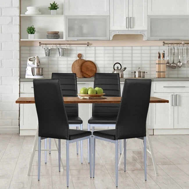 4 Pieces PVC Elegant Design Leather Dining Chairs with Solid Metal Legs - 16.0 x 20.0 x 38.5 (W x D x H)