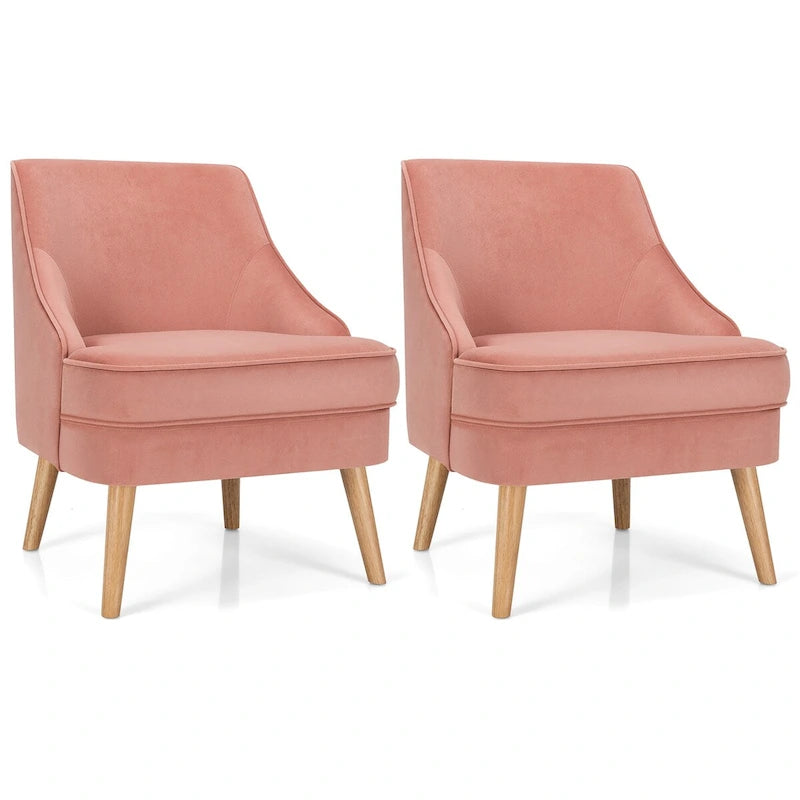 Costway Set of 2 Accent Chairs Velvet Single Sofa Chair w/Rubber Wood