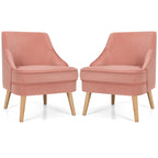 Costway Set of 2 Accent Chairs Velvet Single Sofa Chair w/Rubber Wood