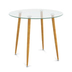 Gymax Leisure Coffee Table Round Glass Dining Table w/ Metal Legs