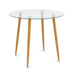 Gymax Leisure Coffee Table Round Glass Dining Table w/ Metal Legs