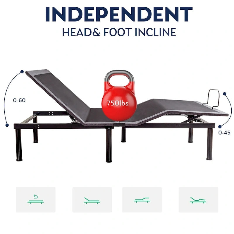 Adjustable Bed Frame, Head & Foot Incline, Wireless Remote Control, Zero Gravity Adjustable Bed Base
