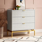 Mid-Century Storage Cabinet with Gold Metal Base - 3 Drawer (31")