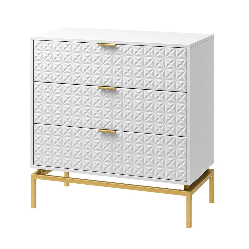 Mid-Century Storage Cabinet with Gold Metal Base - 3 Drawer (31")