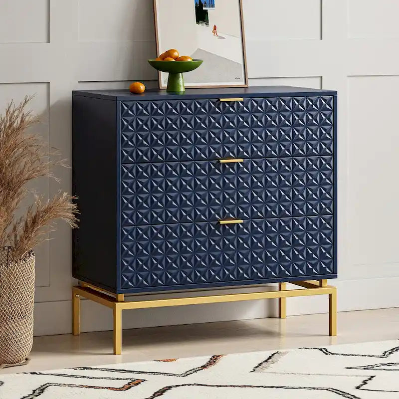 Mid-Century Storage Cabinet with Gold Metal Base - 3 Drawer (31")