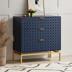 Mid-Century Storage Cabinet with Gold Metal Base - 3 Drawer (31")