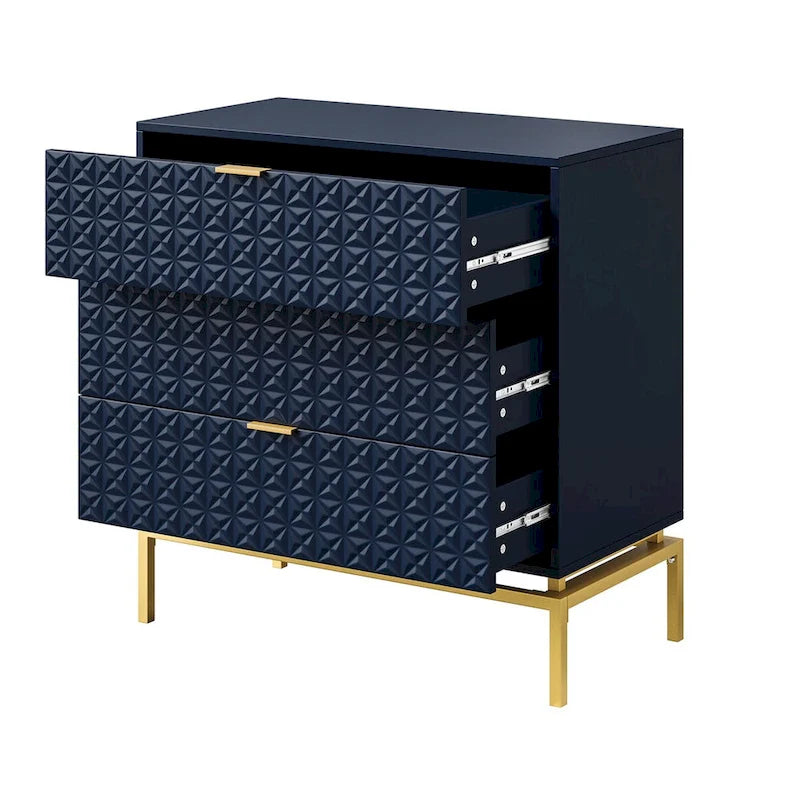 Mid-Century Storage Cabinet with Gold Metal Base - 3 Drawer (31")