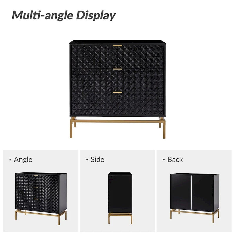 Mid-Century Storage Cabinet with Gold Metal Base - 3 Drawer (31")