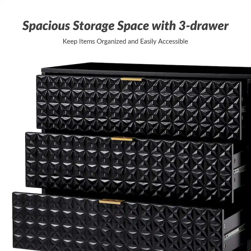 Mid-Century Storage Cabinet with Gold Metal Base - 3 Drawer (31")