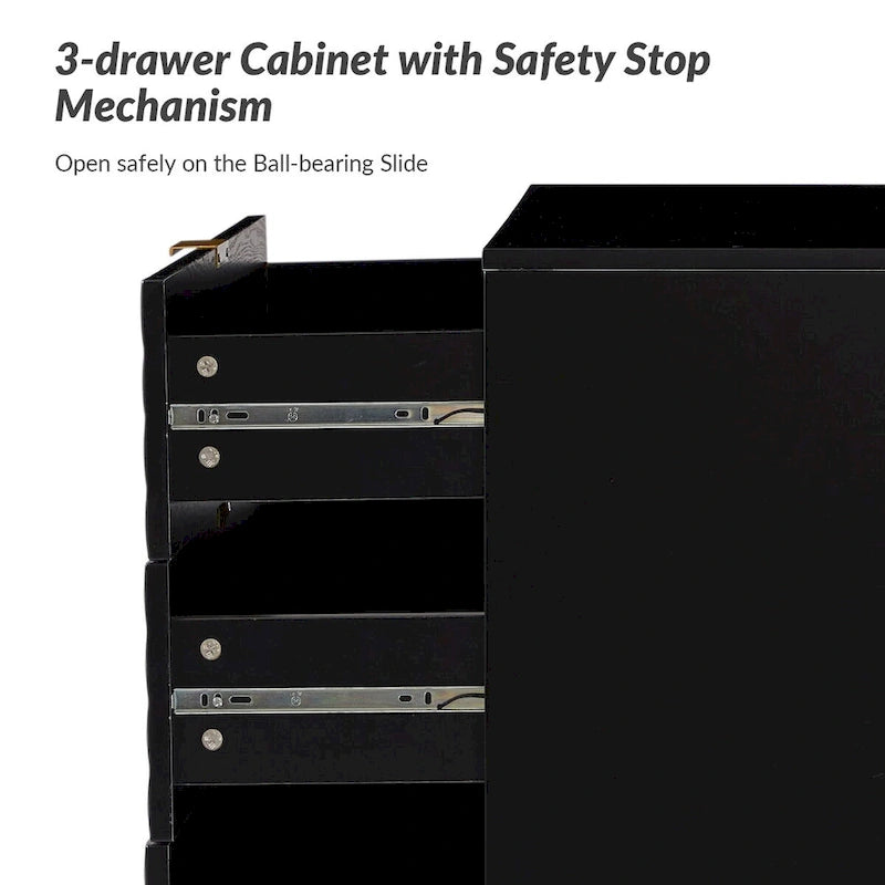 Mid-Century Storage Cabinet with Gold Metal Base - 3 Drawer (31")