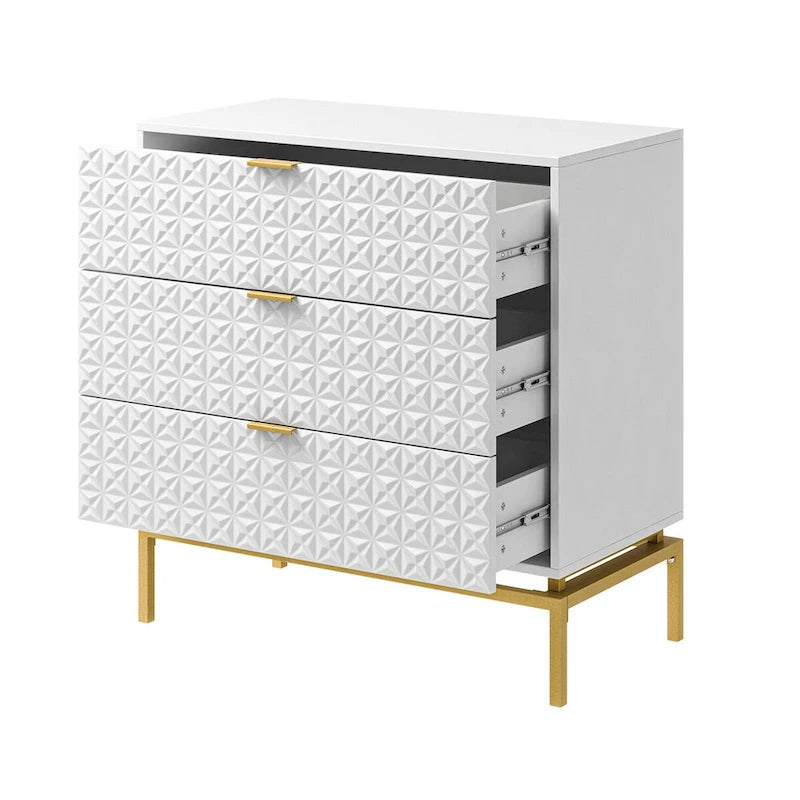 Mid-Century Storage Cabinet with Gold Metal Base - 3 Drawer (31")