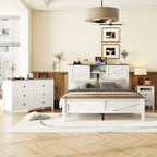 3-Pieces Bedroom Sets Farmhouse Platform Bed with Nightstand and Dresser