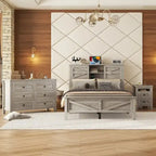 3-Pieces Bedroom Sets Farmhouse Platform Bed with Nightstand and Dresser