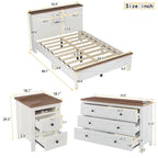 3-Pieces Bedroom Sets Farmhouse Platform Bed with Nightstand and Dresser