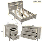 3-Pieces Bedroom Sets Farmhouse Platform Bed with Nightstand and Dresser