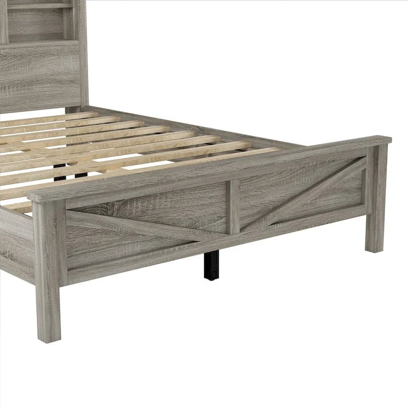 3-Pieces Bedroom Sets Farmhouse Platform Bed with Nightstand and Dresser