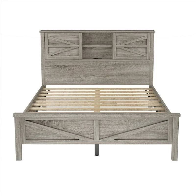 3-Pieces Bedroom Sets Farmhouse Platform Bed with Nightstand and Dresser
