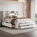 Queen Size Platform Bed with Storage Headboard and 8 Drawers