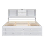 Queen Size Platform Bed with Storage Headboard and 8 Drawers