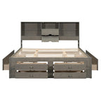 Queen Size Platform Bed with Storage Headboard and 8 Drawers