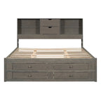 Queen Size Platform Bed with Storage Headboard and 8 Drawers