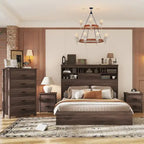 4-Pieces Bedroom Sets Queen Size Wooden Bed with 2 Nightstands and 1 Dresser