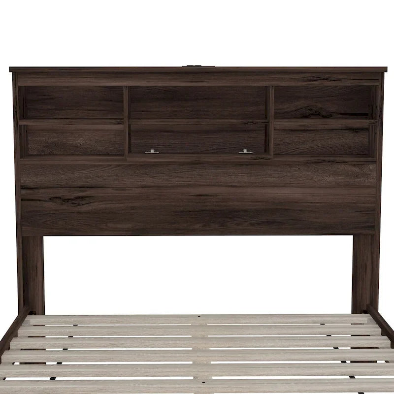 4-Pieces Bedroom Sets Queen Size Wooden Bed with 2 Nightstands and 1 Dresser