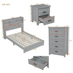 4-Pieces Bedroom Sets Queen Size Wooden Bed with 2 Nightstands and 1 Dresser