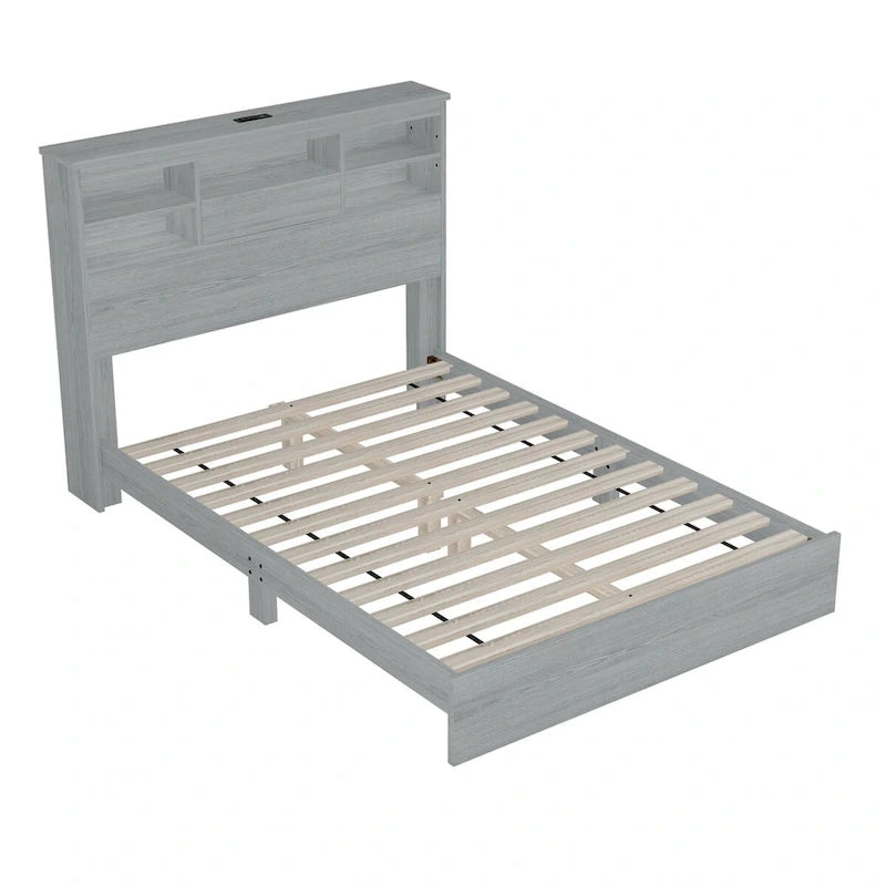 4-Pieces Bedroom Sets Queen Size Wooden Bed with 2 Nightstands and 1 Dresser