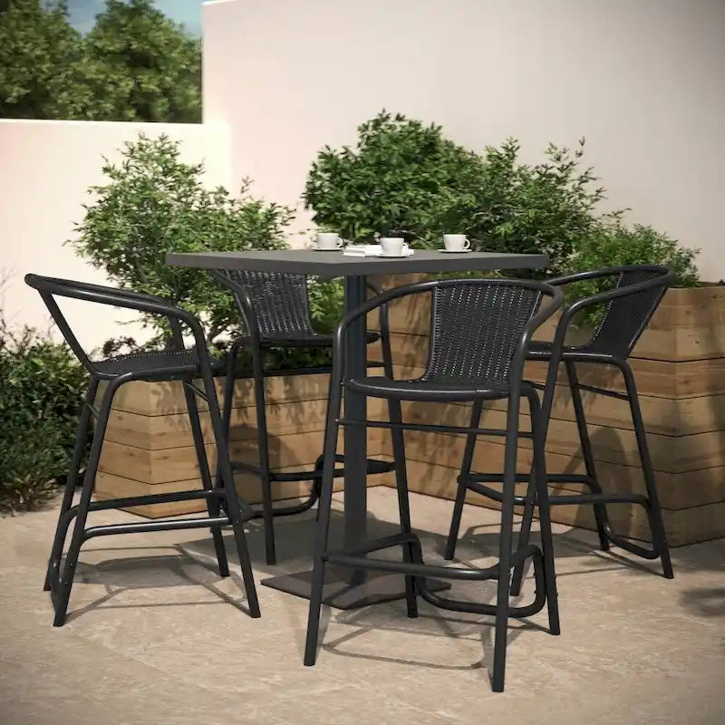 Commercial Indoor-Outdoor Rattan Restaurant Barstool with Aluminum Frame-Set of 4