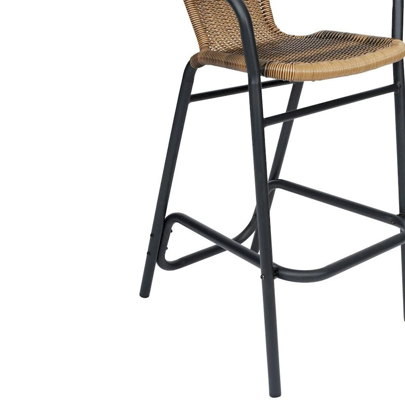 Commercial Indoor-Outdoor Rattan Restaurant Barstool with Aluminum Frame-Set of 4