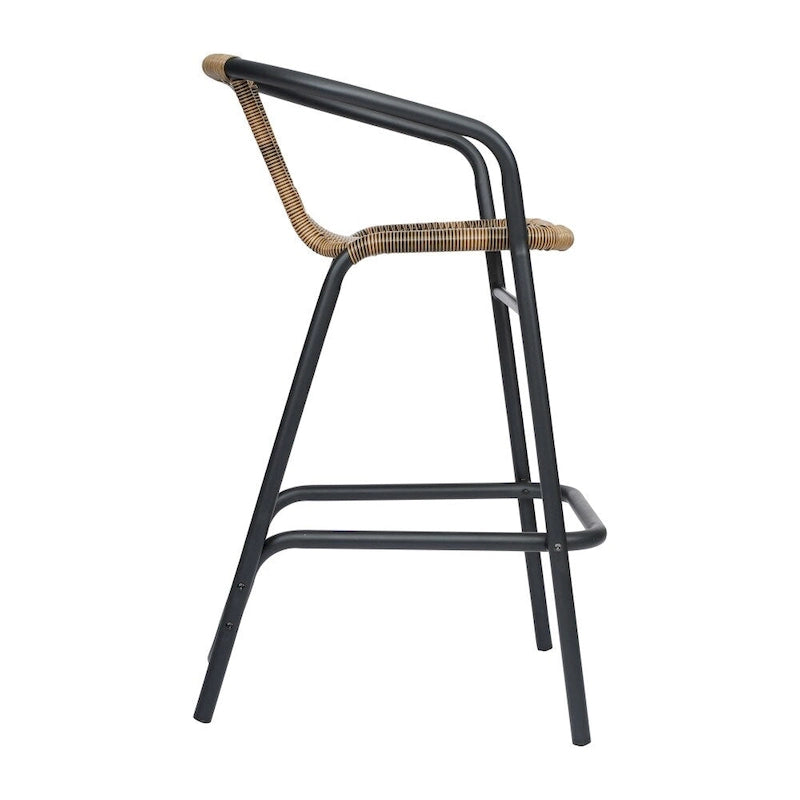 Commercial Indoor-Outdoor Rattan Restaurant Barstool with Aluminum Frame-Set of 4