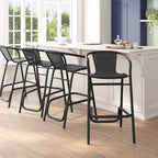 Commercial Indoor-Outdoor Rattan Restaurant Barstool with Aluminum Frame-Set of 4