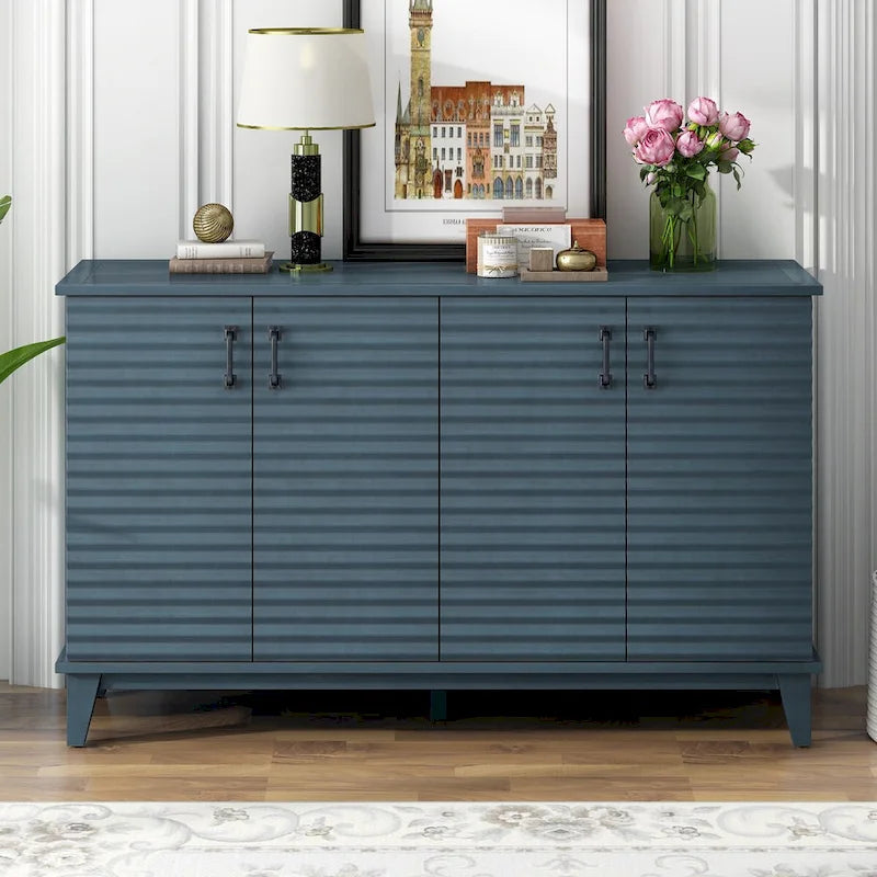 4-Door Sideboard Buffet Cabinet - Pine Wood with Adjustable Shelves (60")