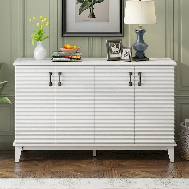4-Door Sideboard Buffet Cabinet - Pine Wood with Adjustable Shelves (60")