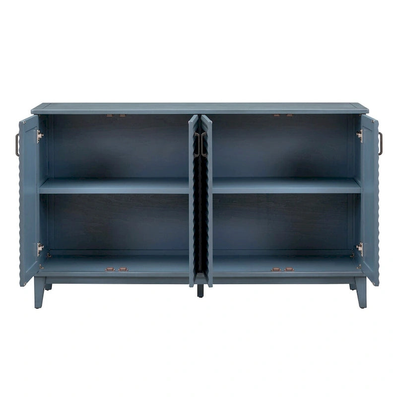 4-Door Sideboard Buffet Cabinet - Pine Wood with Adjustable Shelves (60")