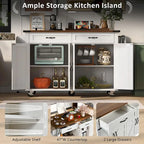 53.5 Farmhouse Kitchen Island with Power Outlet, Drop Leaf & Mobile Storage