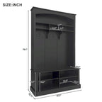 47.2 Wide Hall Tree with Bench and Shoe Storage: Multi-functional with 3 Hooks, Open Storage, Rectangle Shelves