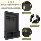47.2 Wide Hall Tree with Bench and Shoe Storage: Multi-functional with 3 Hooks, Open Storage, Rectangle Shelves