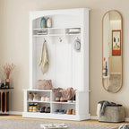 47.2 Wide Hall Tree with Bench and Shoe Storage: Multi-functional with 3 Hooks, Open Storage, Rectangle Shelves