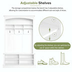 47.2 Wide Hall Tree with Bench and Shoe Storage: Multi-functional with 3 Hooks, Open Storage, Rectangle Shelves