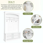 47.2 Wide Hall Tree with Bench and Shoe Storage: Multi-functional with 3 Hooks, Open Storage, Rectangle Shelves